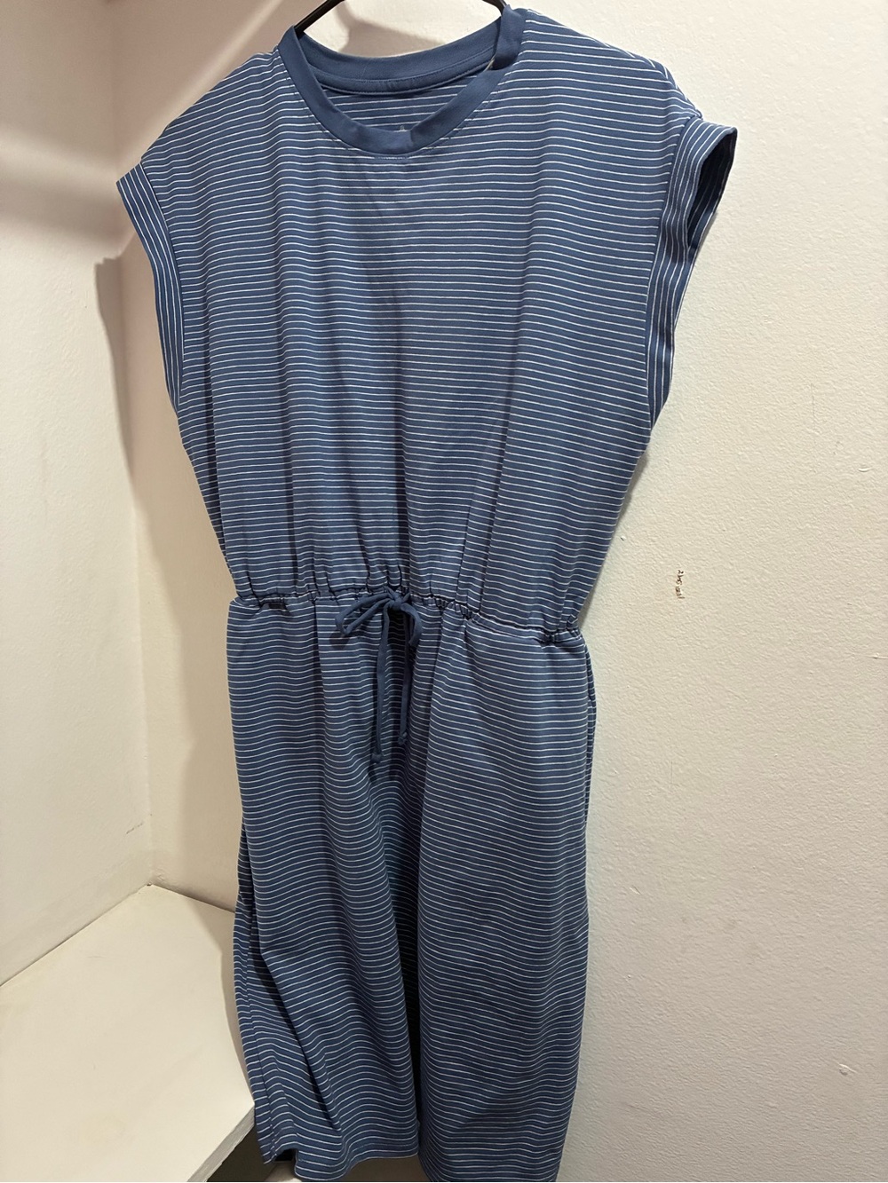 Blue and White Striped Crewneck Dress